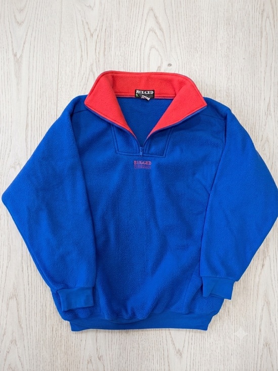 Rugged terrain Tops - Vintage 90s Rugged Terrain Fleece Pullover Quarter Zip Blue Red L